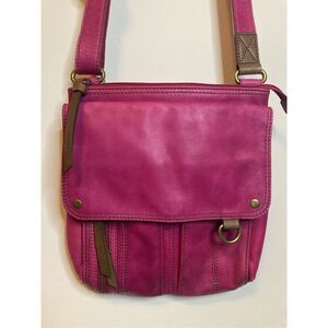 Fossil Magenta Leather Crossbody Purse Brass Zippers